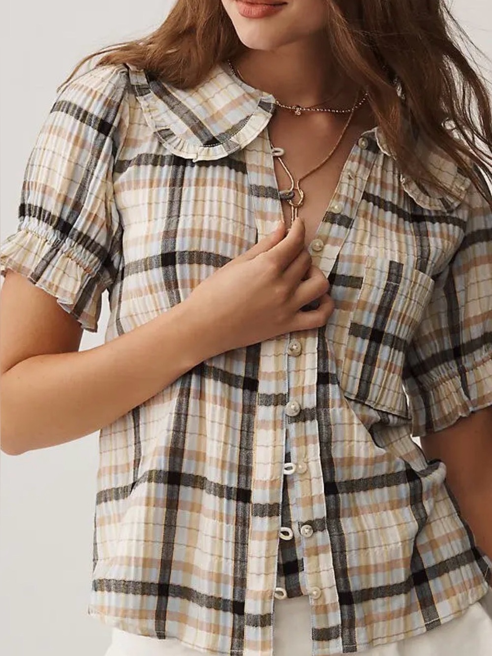 Pilcro Keira Blouse Plaid Small NWT Peter Pan Collar